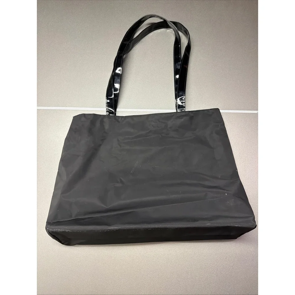 Hudson's Black Nylon Tote Bag Patent Trim Logo Shoulder Bag Large